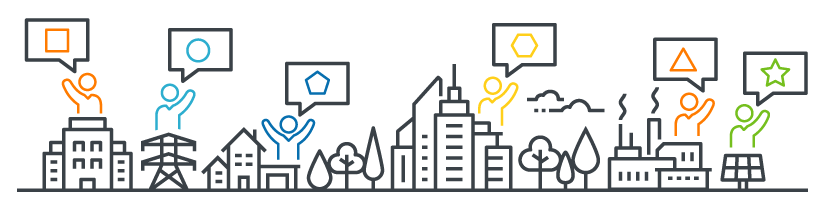 Vector illustration depicting a diverse collection of electricity system stakeholders.