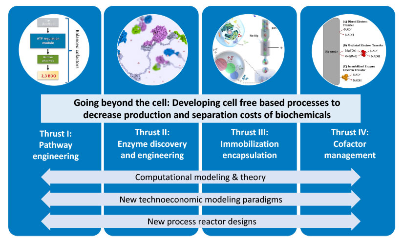 Illustration of “Going beyond the cell: Developing cell free based processes to decrease production and separation costs of biochemicals”