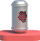 Silver container with a red image on the front