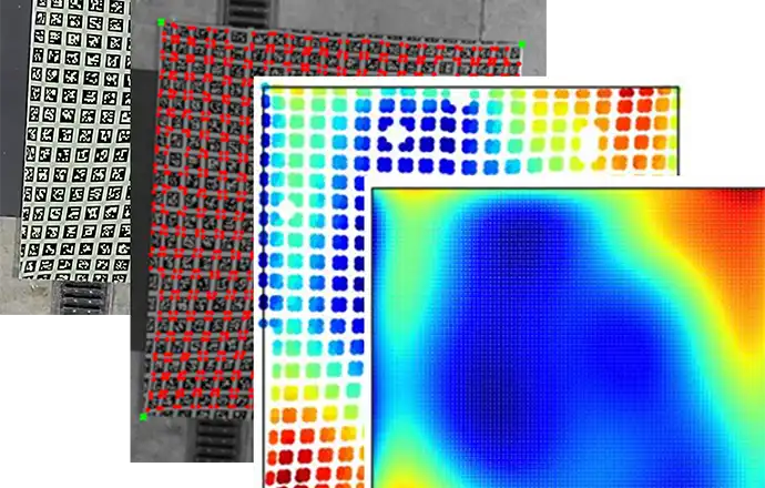 Reflected targets are identified and used to assess the surface shape of a sample mirror.
