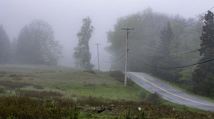 Islesboro, Maine landscape during a foggy day