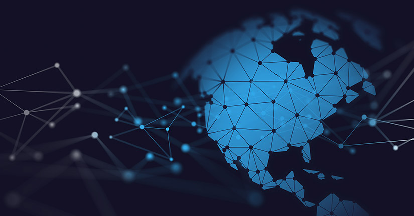 Stock image of the North American continent with lines going across the image.