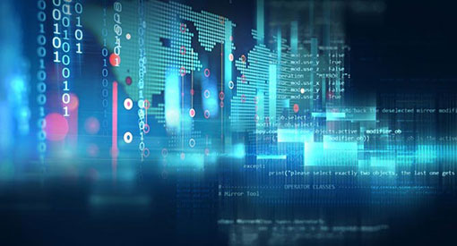 binary code overlayed on map of the world