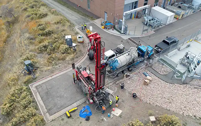 Aerial view of a construction site.