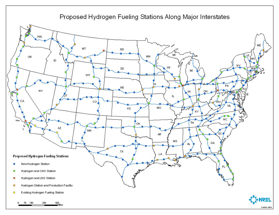Proposed Hydrogen Refueling Stations along Major Interstates
