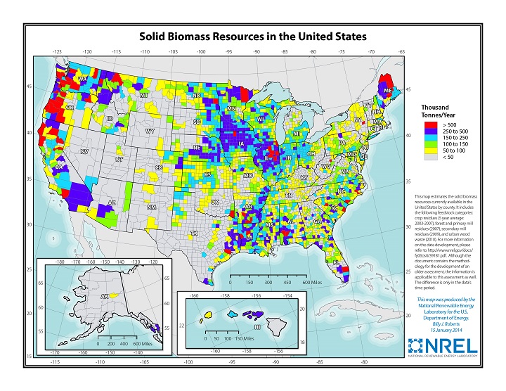 Map of Total Solid U.S. Biomass Resources