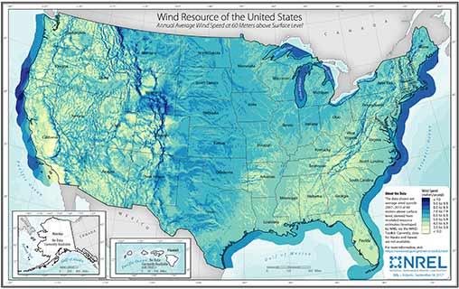 U.S. Wind Speed at 60-Meter above Surface Level