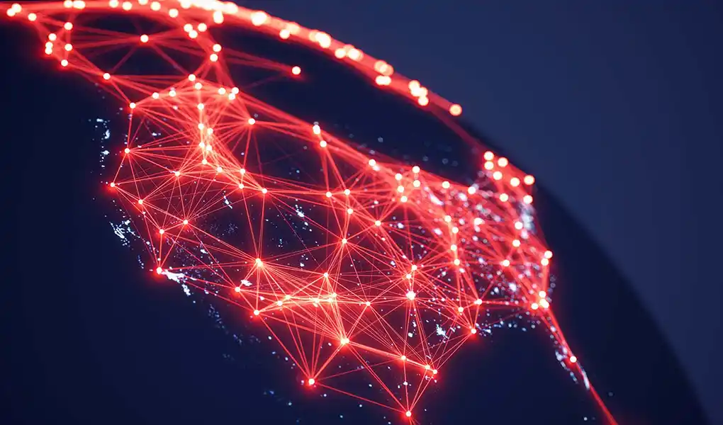 U.S. map showing power interconnections.