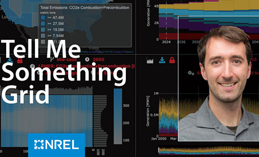 Headshot of a man with modeling simulations on a computer screen in the background and text 