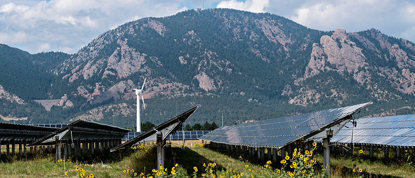 PV arrays and a wind turbine at the National Wind Technology Center