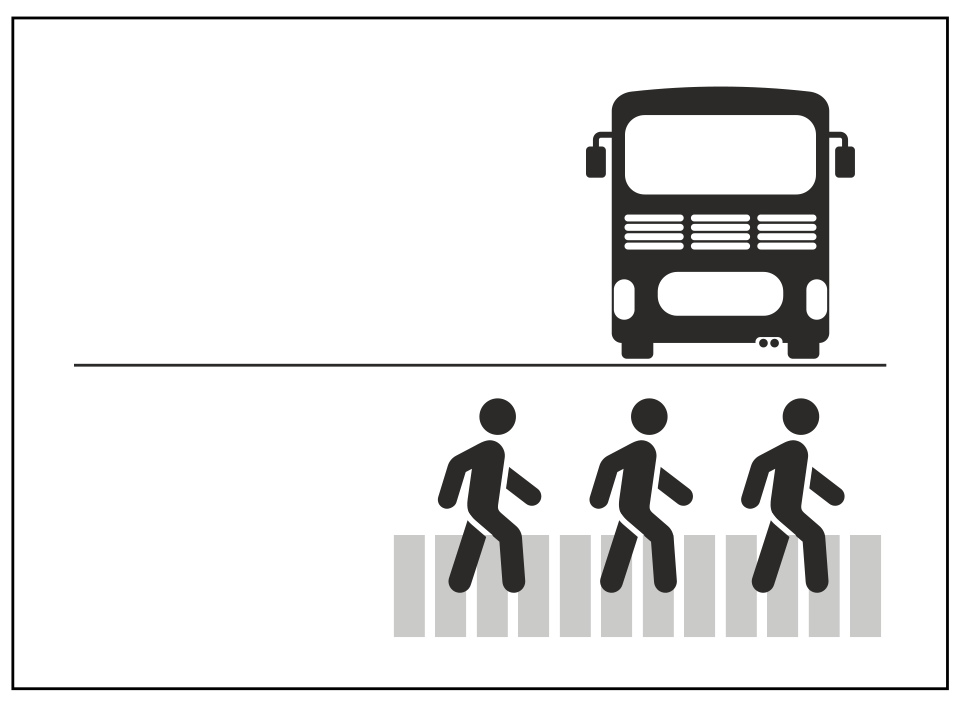 Passengers crossing after bus.