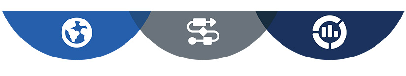 Icons on blue and gray backgrounds.