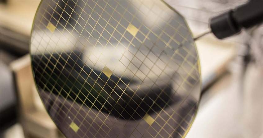 Photograph of a silicon carbide wafer.