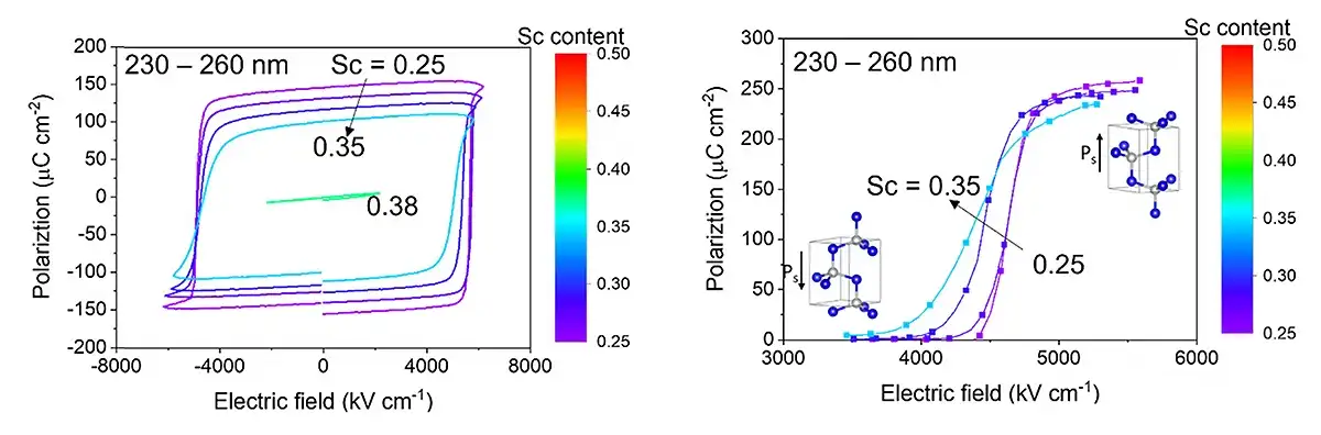 A line chart and a plot chart showing polarization measurements for electric fields.