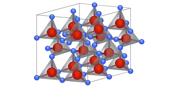 Molecules forming 3D, triangular shapes that are connected.