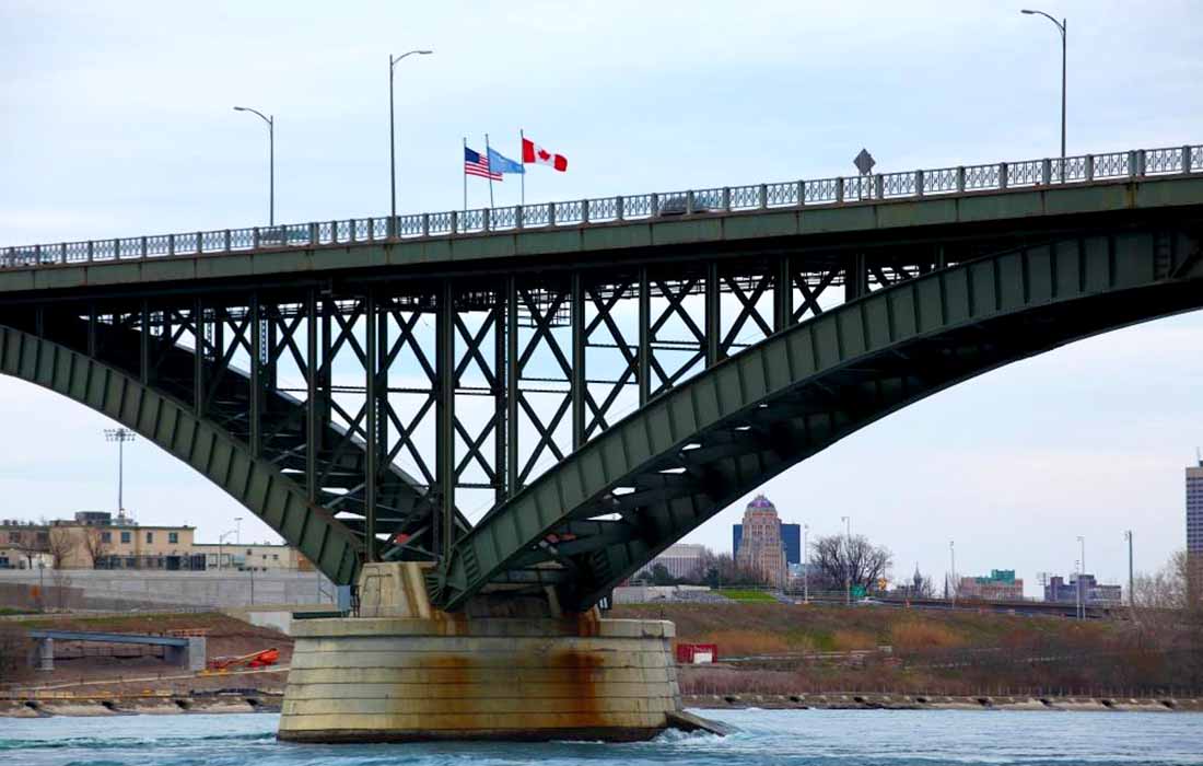 View of traffic on the peace bridge.