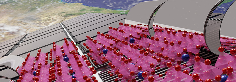 Illustration shows the lightweight barrier layers of silicon oxide peeled back to reveal the protected perovskites underneath.