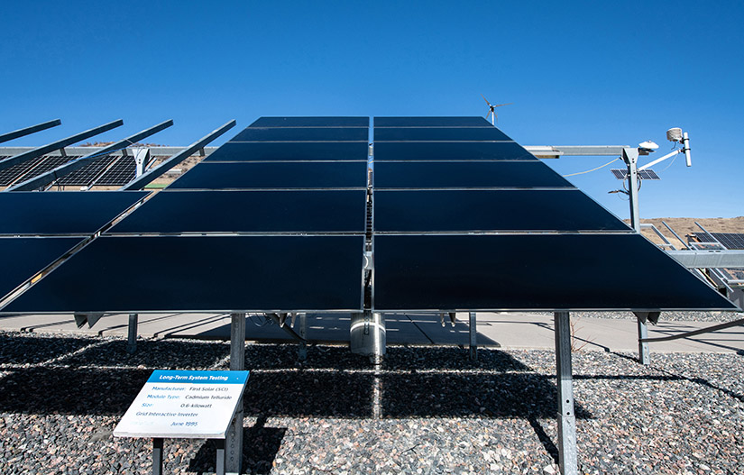 Photo of an outdoor array of solar panels
