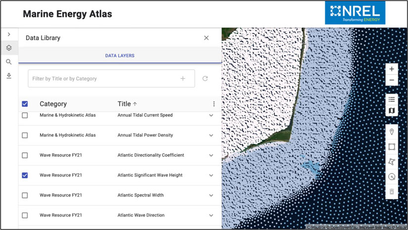 The new Marine Energy Atlas reveals the U.S. wave resource in unprecedented detail. Here we see wave heights offshore of Cape Hatteras, North Carolina (darker colors indicate larger waves).