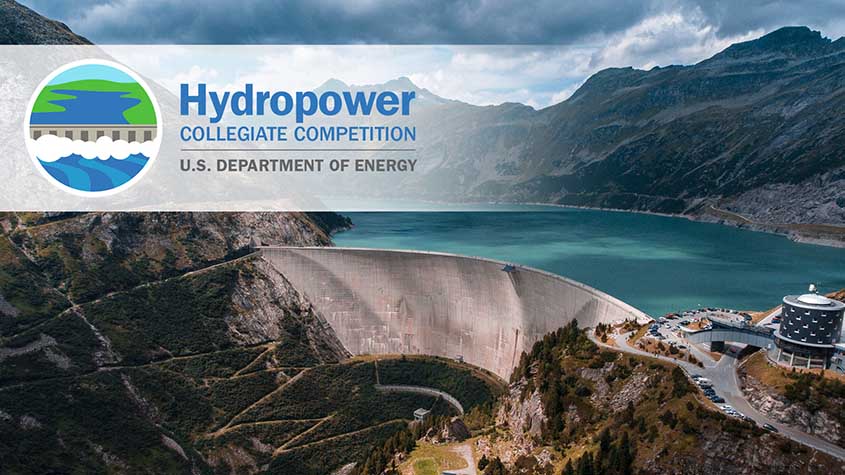 A hydropower facility with text reading