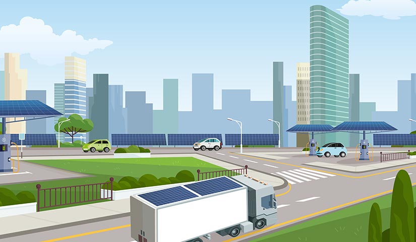 Renewable vehicles in a city.