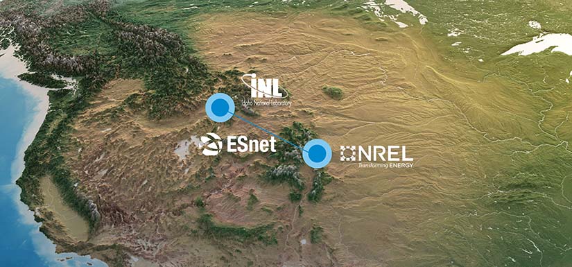 A screenshot of a map showing ESnet, NREL, and INL.