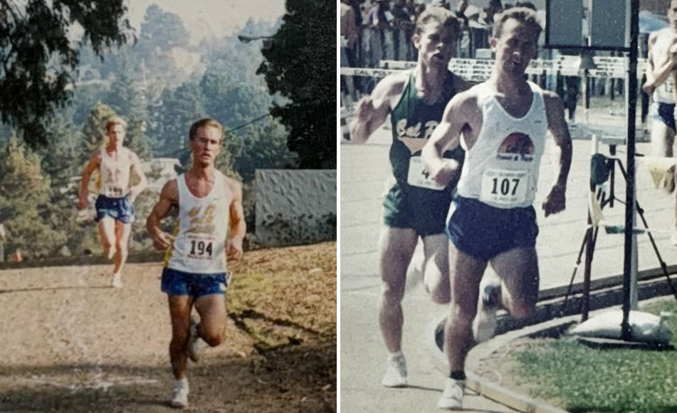 Two side-by-side images of Matt Ringer running.