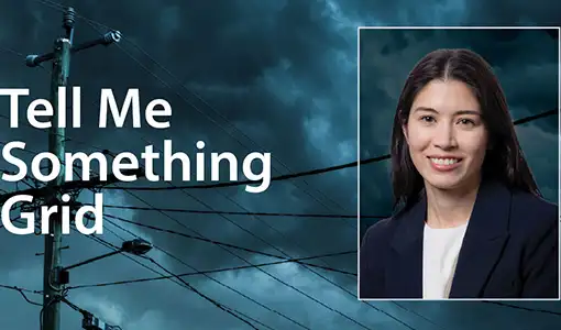 A portrait of Reiko Matsudo-Dunn with the text Tell Me Something Grid.