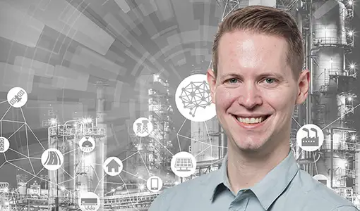 Continue reading about Headshot of Paul Meyer in front of a manufacturing graphic.