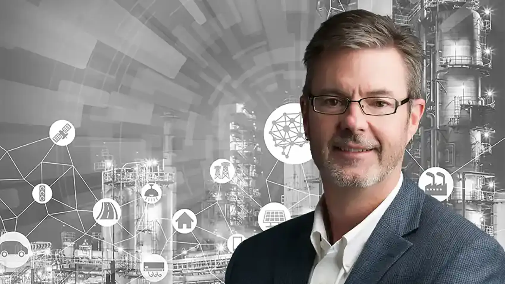 Portrait of Steve Hammond with a manufacturing graphic.
