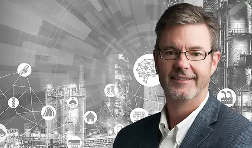 Continue reading about Portrait of Steve Hammond with a manufacturing graphic.