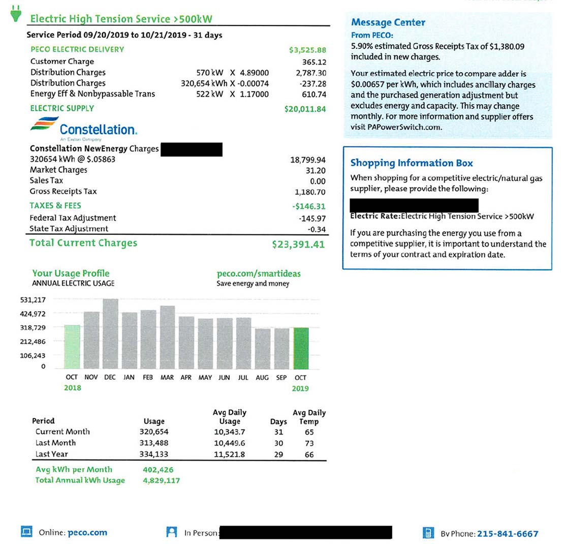 Example of utility bill
