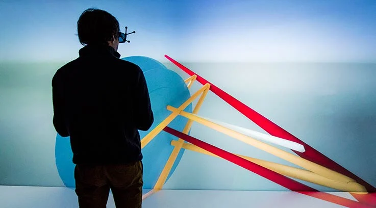 scientist using interactive glasses to see data