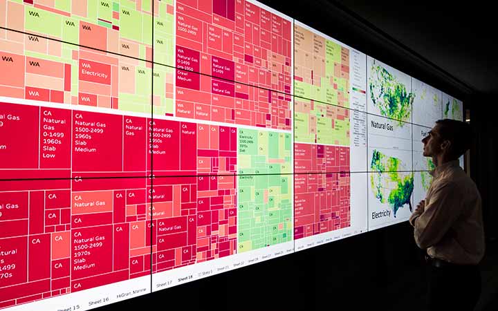 Researcher reviews and analysis tool projected on a wall.