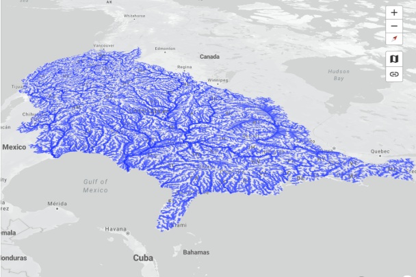 Map of North America that shows a visualization of climate and water changes