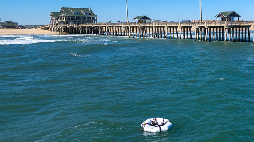 Hydraulic and electric wave-powered desalination device that NREL deployed off the coast of North Carolina’s Outer Banks