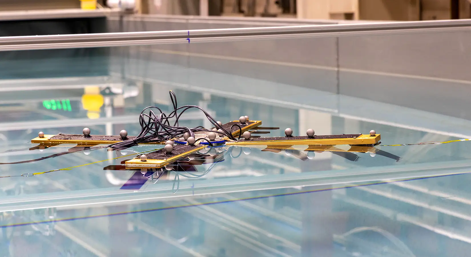 An an ocean monitoring device in a wave tank.