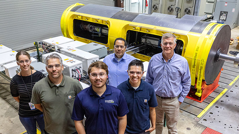 Group of researchers stand in front of seaRAY technology.