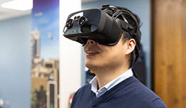 Researcher uses a virtual reality headset to explore vehicle movement