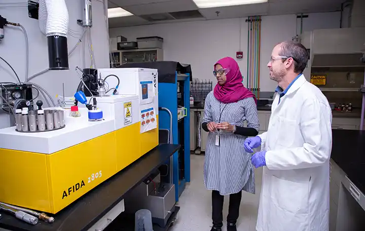 Researchers perform fuel analyses using the Advanced Fuel Ignition Delay Analyzer.